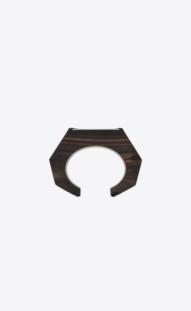 SAINT LAURENT Bracelets Femme Manchette BOIS triangle en bois marron et métal miroir b_V4